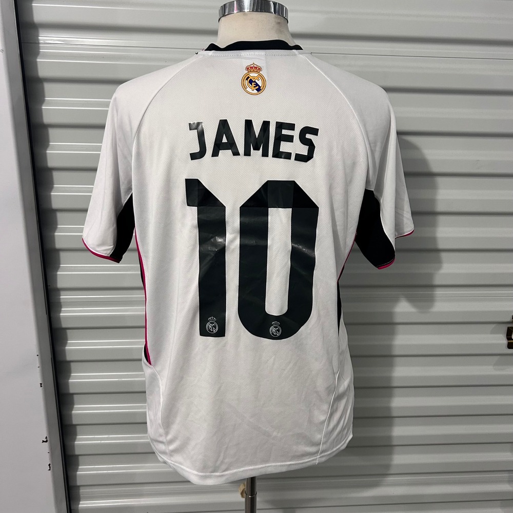 Real Madrid James Rodriguez 10 Soccer Jersey Mens Medium White Black Pink Mesh